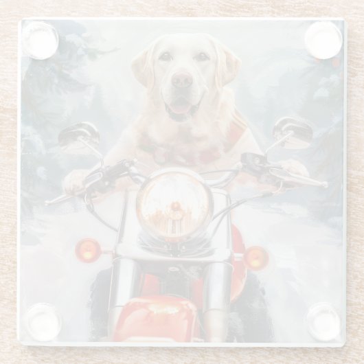 ラブラドールドッグライディングオートバイクリスマス ガラスコースター (裏面)