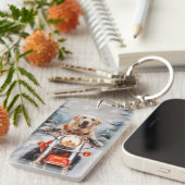 ラブラドールドッグライディングオートバイクリスマス キーホルダー (正面右)