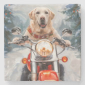 ラブラドールドッグライディングオートバイクリスマス ストーンコースター (正面)