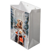 ラブラドールドッグライディングオートバイクリスマス ミディアムペーパーバッグ (正面アングル)