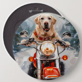 ラブラドールドッグライディングオートバイクリスマス 缶バッジ (正面&裏面)