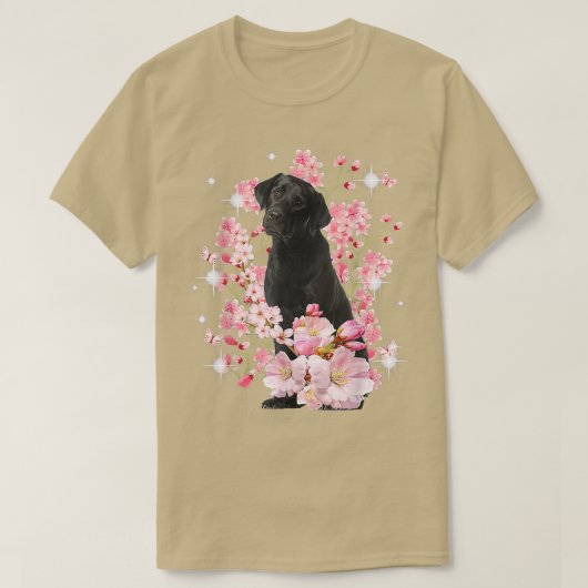 ラブラドールドッグ日本のさくらんぼブロッサム桜フラワー Tシャツ (デザイン正面)