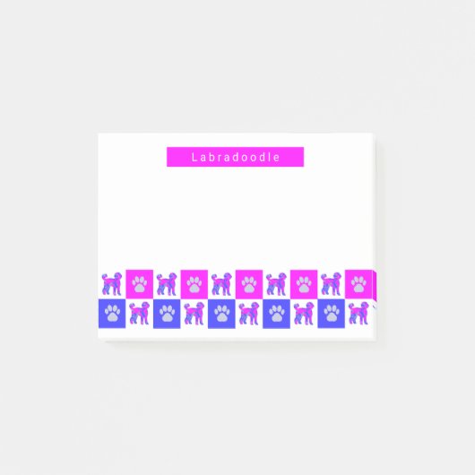 ラブラドールドッグ&ポーホットピンク&ブルー ポストイット (正面)