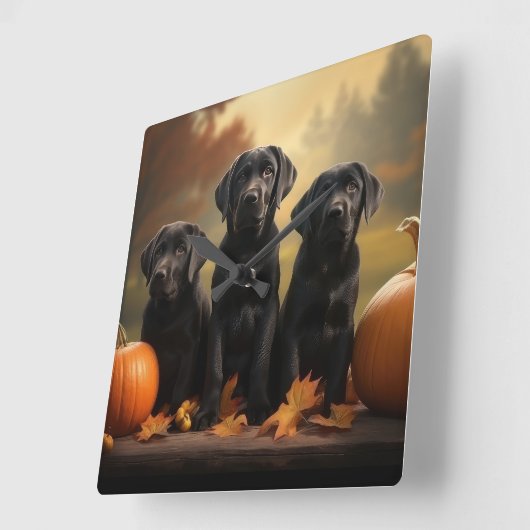 ラブラドールパピーオータムデライトカボチャ スクエア壁時計 (傾斜)