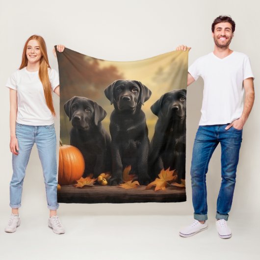 ラブラドールパピーオータムデライトカボチャ フリースブランケット (インサイチュ)