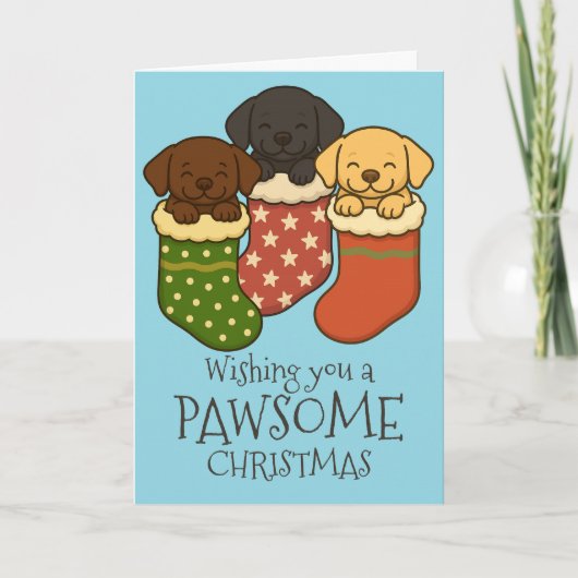 ラブラドールパピースインストッキングクリスマス シーズンカード (正面)