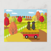 ラブラドールポストカードの干し草カートに2つの秋 ポストカード (正面)