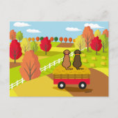 ラブラドールポストカードの干し草カートに2つの秋 ポストカード (正面)
