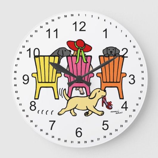 ラブラドールマママアットプールサイド ラージ壁時計 (正面)