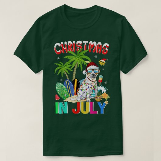 ラブラドールリトリエバーインサンタハットサングラスクリステム Tシャツ (デザイン正面)