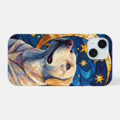 ラブラドールリトリエバーステンドグラス夜空ムーン iPhone 15ケース (裏面横)