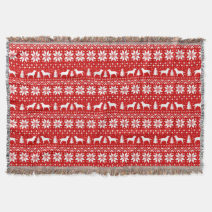 ラブラドールリトリエバードッグシルエットChristmas Red スローブランケット
