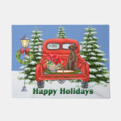 ラブラドールリトリエバーレッドヴィンテージトラックファミリー名 ドアマット (正面)