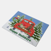 ラブラドールリトリエバーレッドヴィンテージトラックファミリー名 ドアマット (アングル)