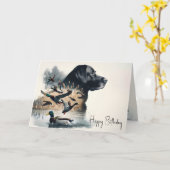 ラブラドールリトリバーとダックス誕生日 カード (黄色い花)