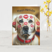 ラブラドールリトリバーと誕生日キス カード (黄色い花)