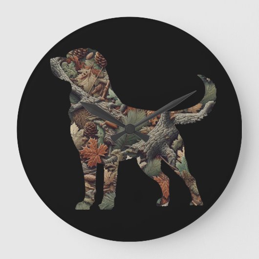 ラブラドールリトリバー壁時計、迷彩柄壁時計 ラージ壁時計 (正面)