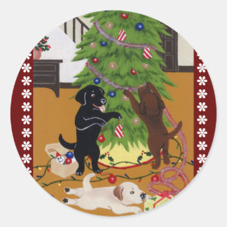 ラブラドールリトリーブクリスマスツリー ラウンドシール
