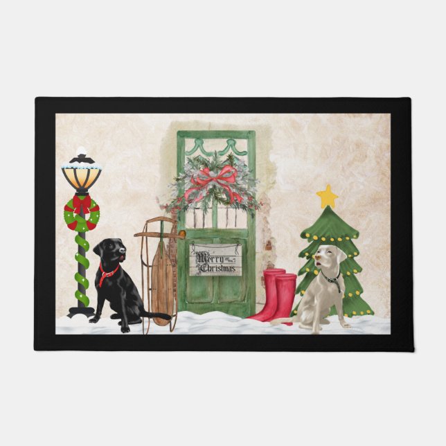 ラブラドールリトリーブクリスマスドアマット ドアマット (正面)