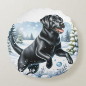 ラブラドールレトリエバーウィンターホリデードッグクリスマス ラウンドクッション (正面)