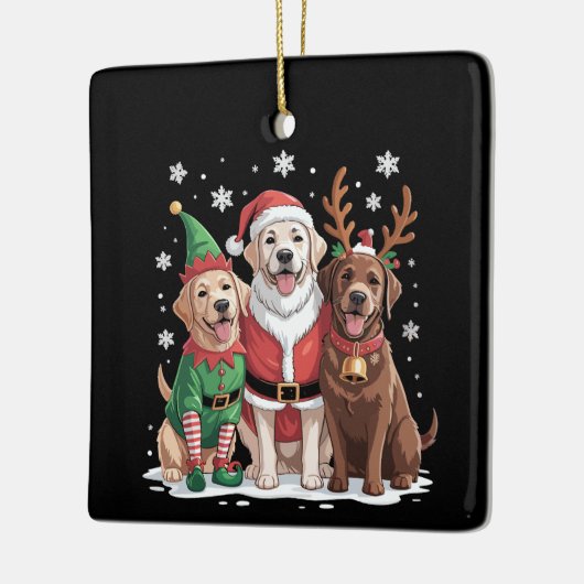 ラブラドールレトリエバークリスマスドッグスサンタトナカイ セラミックオーナメント (左)
