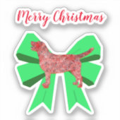 ラブラドールレトリエバーシルエットグリーンボウクリスマス シール (正面)