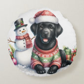 ラブラドールレトリエバードッグホリデー雪だるまパピー ラウンドクッション (裏面)
