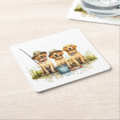 ラブラドールレトリエバードッグ魚釣り スクエアペーパーコースター (アングル)