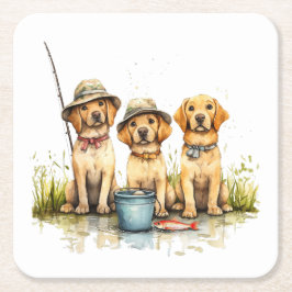 ラブラドールレトリエバードッグ魚釣り スクエアペーパーコースター