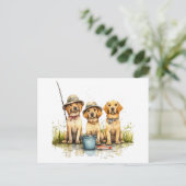 ラブラドールレトリエバードッグ魚釣り ポストカード (スタンド正面)