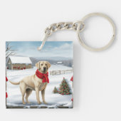 ラブラドールレトリエバードッグin雪のクリスマス キーホルダー (裏面)