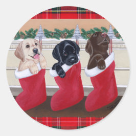 ラブラドールレトリエバーパピズクリスマス絵画ズ ラウンドシール