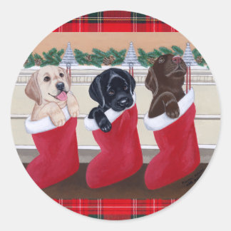 ラブラドールレトリエバーパピズクリスマス絵画ズ ラウンドシール