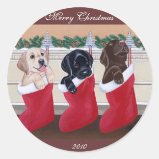 ラブラドールレトリエバーパピズクリスマス絵画ズ ラウンドシール