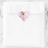 ラブラドールレトリエバーパピーのピンクの背景 ハートシール (バッグ)