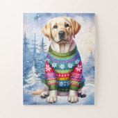ラブラドールレトリエバーパピーイエロー・ラブラドール・レトリーバークリスマスドッグ ジグソーパズル (縦)