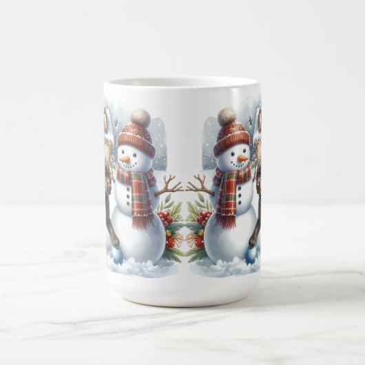 ラブラドールレトリエバーパピードグホリデイ雪だるま コーヒーマグカップ (中央)