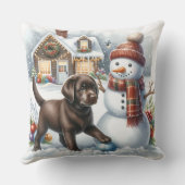 ラブラドールレトリエバーパピードッグ雪だるまクリスマス クッション (裏面)