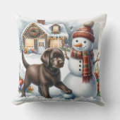 ラブラドールレトリエバーパピードッグ雪だるまクリスマス クッション (正面)
