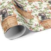 ラブラドールレトリエバーパピーバスケットクリスマスホリー ラッピングペーパー (ロールコーナー)