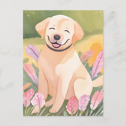 ラブラドールレトリエバーパピー | 実験犬かわいい水色 ポストカード (正面)