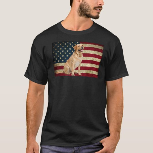 ラブラドールレトリエバー米国国旗のラブラドッグ動物 Tシャツ (正面)