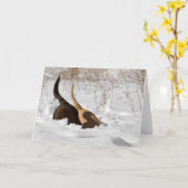 ラブラドールレトリバーが雪の挨拶で掘る カード (黄色い花)