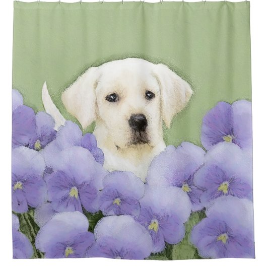 ラブラドールレトリバーパピー絵画ズオリジナルドッグアート シャワーカーテン (正面)