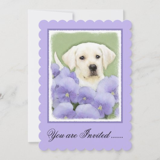 ラブラドールレトリバーパピー絵画ズオリジナルドッグアート 招待状 (正面)