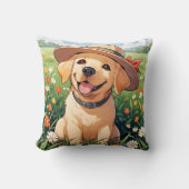 ラブラドールレトリバー花フィールド クッション (正面)