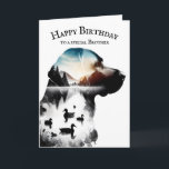 ラブラドールレトリバー誕生日for brother カード<br><div class="desc">ラブラドールレトリバーの二重露出アヒルと白い背景に隔離された山のシーンを持つシルエット。この文字は編集可能。</div>