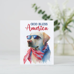 ラブラドールレトリバー、ゴッドブレスアメリカハガキ ポストカード