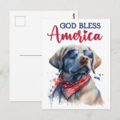 ラブラドールレトリバー、ゴッドブレスアメリカハガキ ポストカード (正面/裏面)