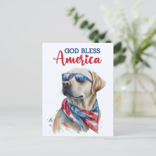 ラブラドールレトリバー、ゴッドブレスアメリカハガキ ポストカード